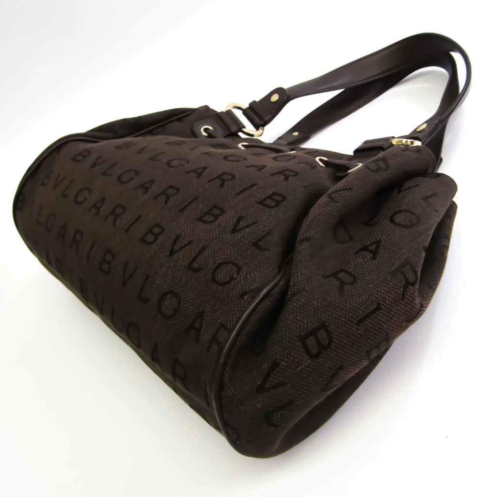 Pre-Owned Bvlgari Logomania Women's Canvas Handbag;Tote Bag Brown (Good)