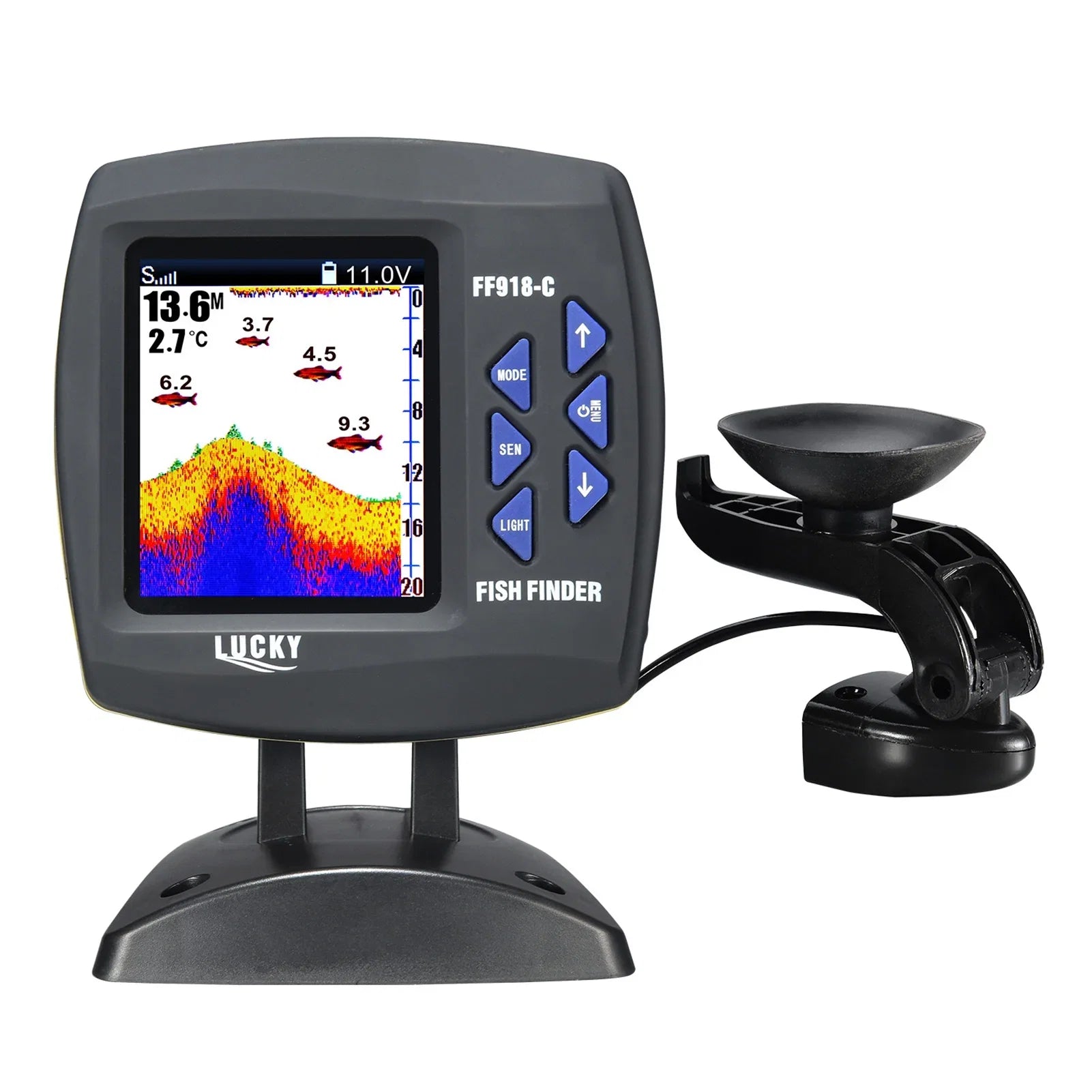 Tomshoo Fish Finder Wired Transducer Sensor Fishfinder 45 Degrees Underwater Fishing Portable Fish Finder Fluidproof Underwater Monitor LCD Fish Locator Boat Fishfinder Fish Detector