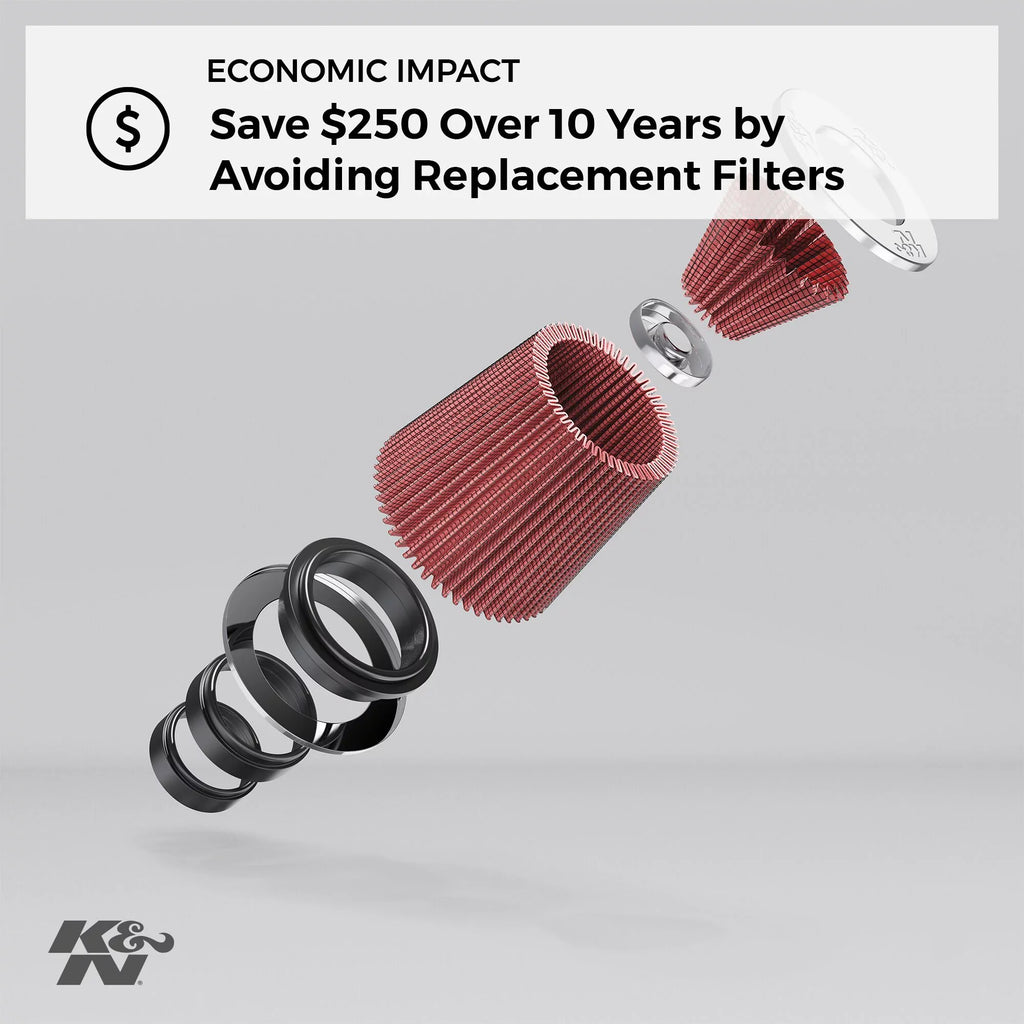 K&N Universal Clamp-On Air Filter: High Performance; Premium; Washable; Replacement Filter: Flange Diameter: 3.5 In; Filter Height: 8 In; Flange Length: 1.25 In; Shape: Round Tapered; RU-1045