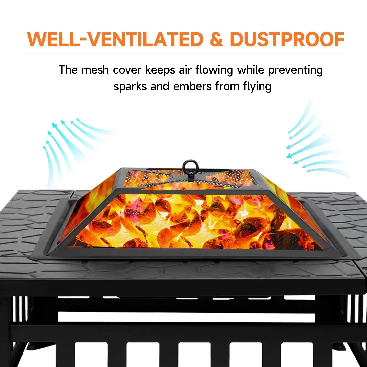 GSE Games & Sports Expert 32" Heavy Duty Square Patio Wood Fire Pit Table with Spark Screen Cover; Log Grate; Liquidproof Cover and Fire Poker for Outdoor Backyard; Garden; Bonfire