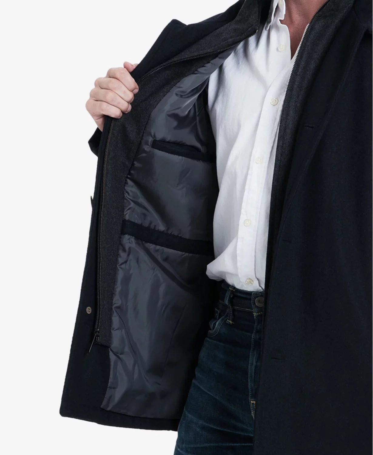 London Fog Men's Wool Blend Button Front Car Coat; Charcoal; Medium