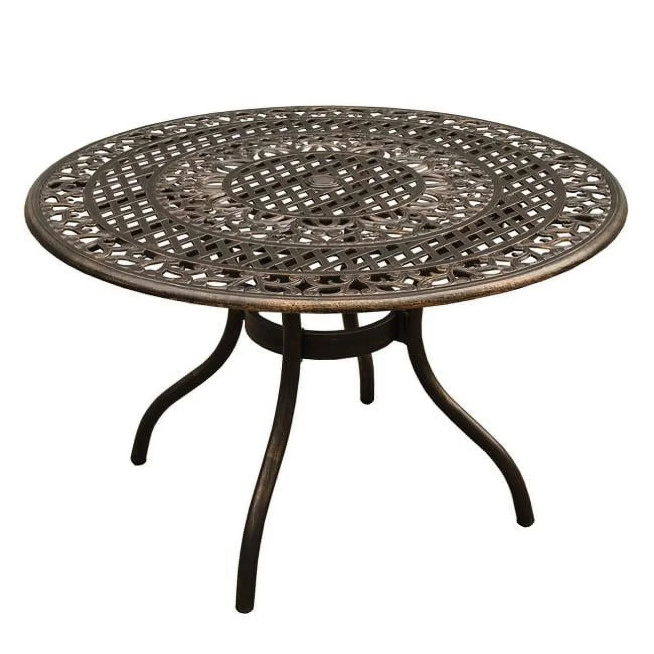 48 in. Ornate Traditional Outdoor Mesh Lattice Aluminium Round Dining Table; Bronze