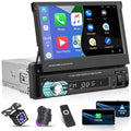 Podofo Universal Single 1 DIN 7" HD Touchscreen Retractable Car Stereo Radio Bluetooth Auto Apple Carplay Android Auto FM Video Player Mirror Link Function; with 12 LED Backup Camera