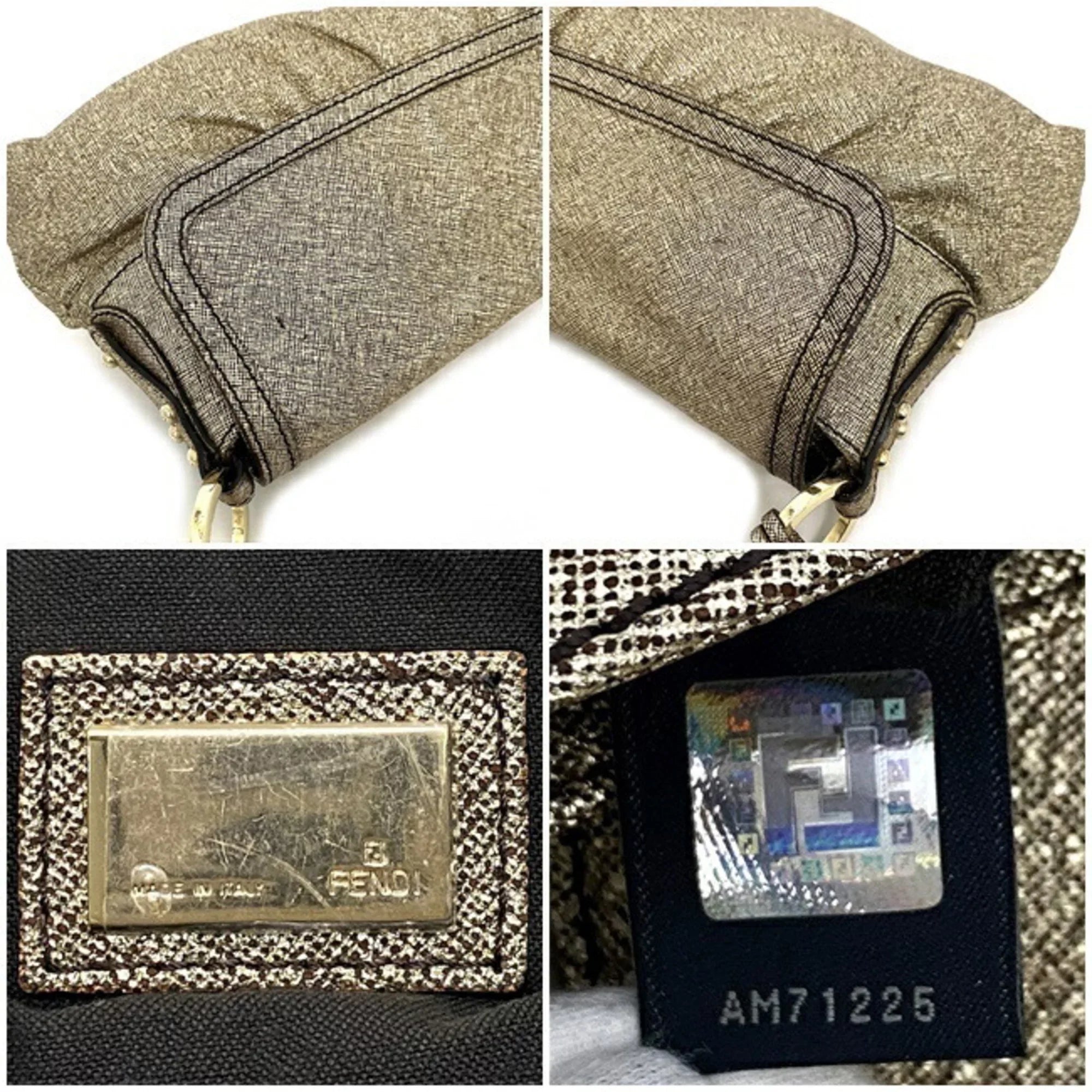 Pre-Owned Fendi Handbag Gold Lame 8BK042 Canvas Leather FENDI Semi-shoulder Bag Flap One Shoulder Ladies (Good)