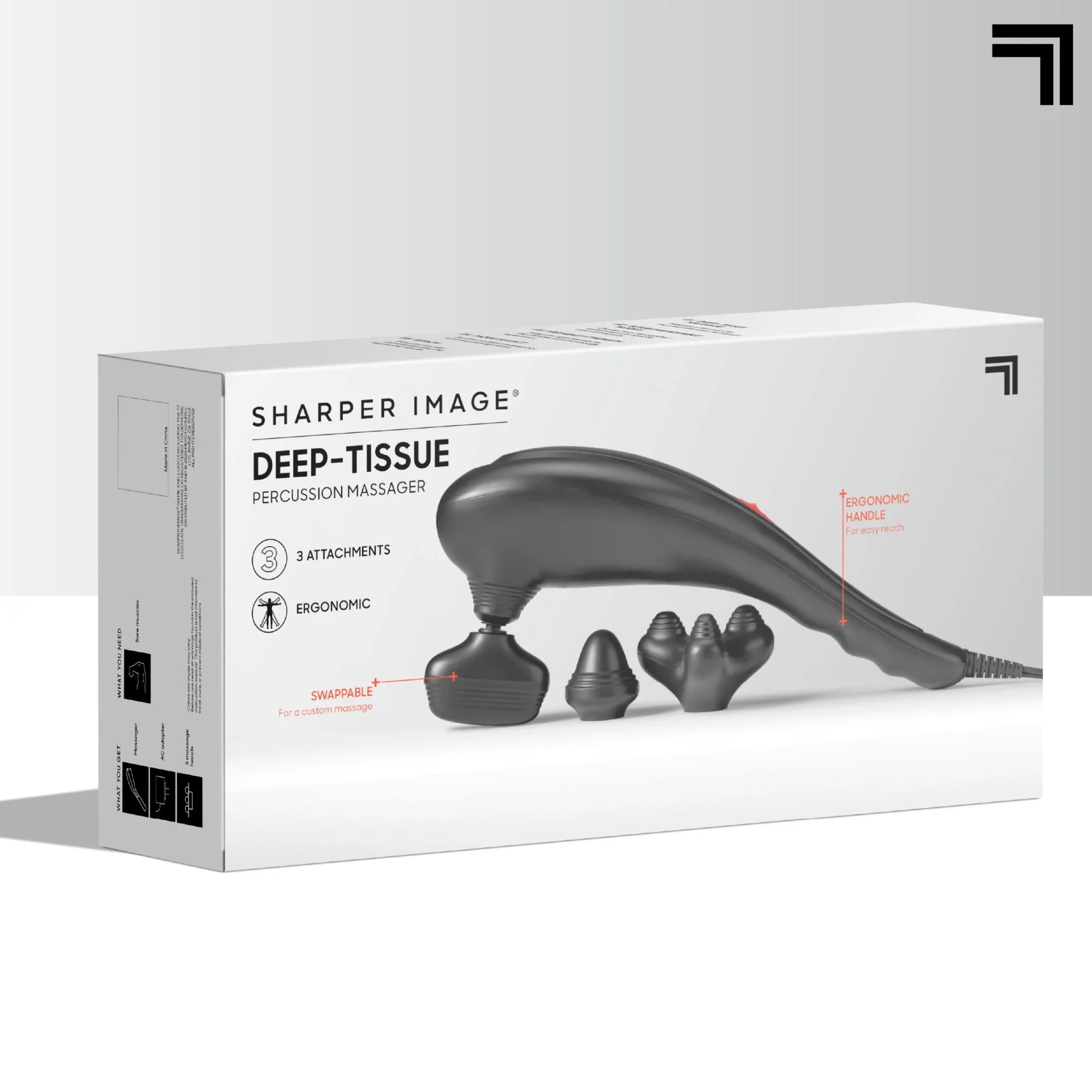 Sharper Image® Deep-Tissue Massager with Swappable Heads; Personal Massage for Neck and Back with Kneading and Soothing Heat; Relaxation and Calming Sensation; Interchangeable Nodes