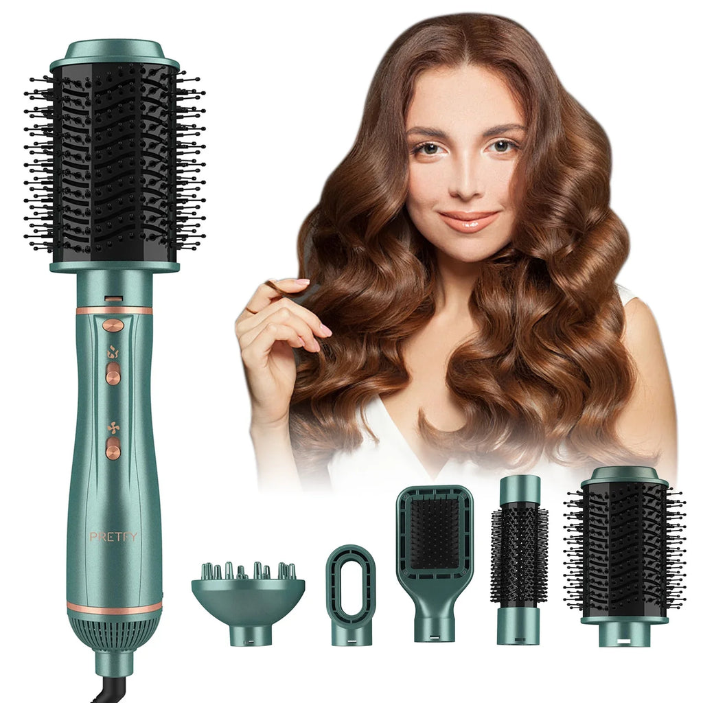 Pretfy Hair Dryer Brush; 5 in 1 Blow Dryer & Volumizer; Negative Ion Detachable Hot Air Brush Set Hair Styler for Straightening/ Drying/ Curling/ Styling