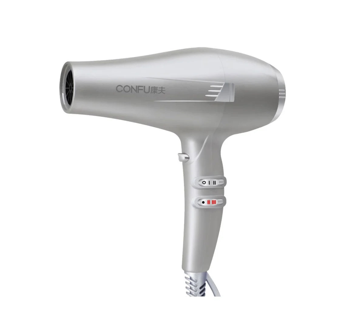 CONFU hot and cold air Hair Dryer; 2000W High Power Dryer; Quiet high wind professional hair stylist Dryer; Cool Shot Button; 3 Heat and 2 Speed Settings; Ionic Function for Shinier Results Silver