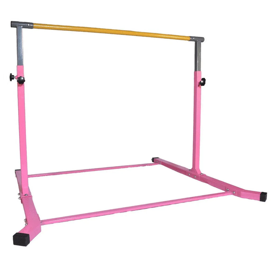 5-Star Gymnastic Kip Bar for Kids; Adjustable 3-5FT; Pink; Heavy-Duty; Home Gym Training Equipment