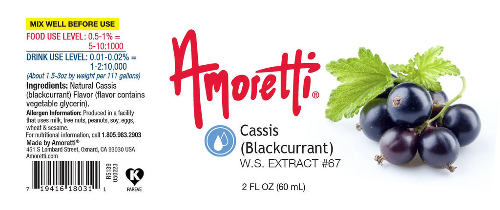 Amoretti - Cassis (Blackcurrant) Extract Soluble 2 oz - Highly Concentrated & Perfect For Pastry; Savory; Brewing; and more; Preservative Free; Vegan; Kosher Pareve; Keto Friendly