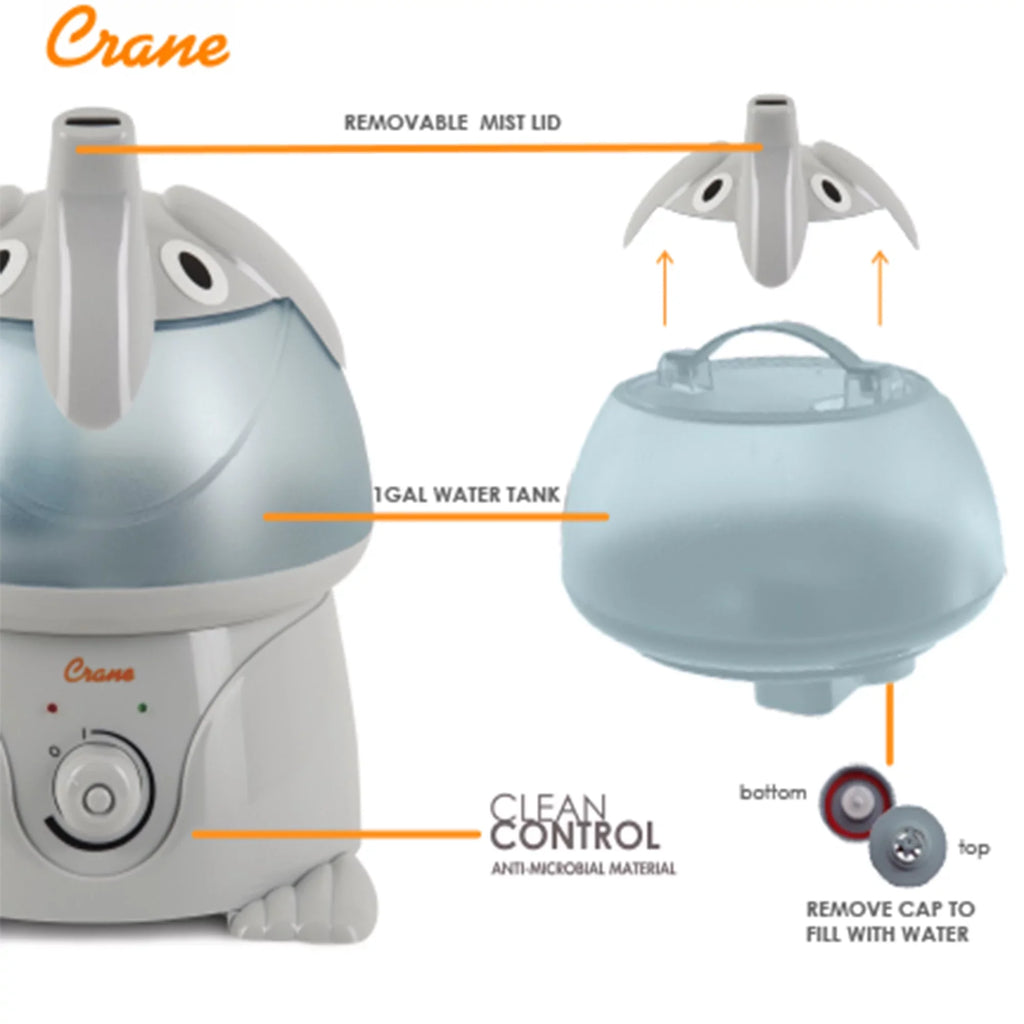 Crane Adorable Ultrasonic Cool Mist Humidifier; Elephant; 1 Gallon; EE-3186-1PK