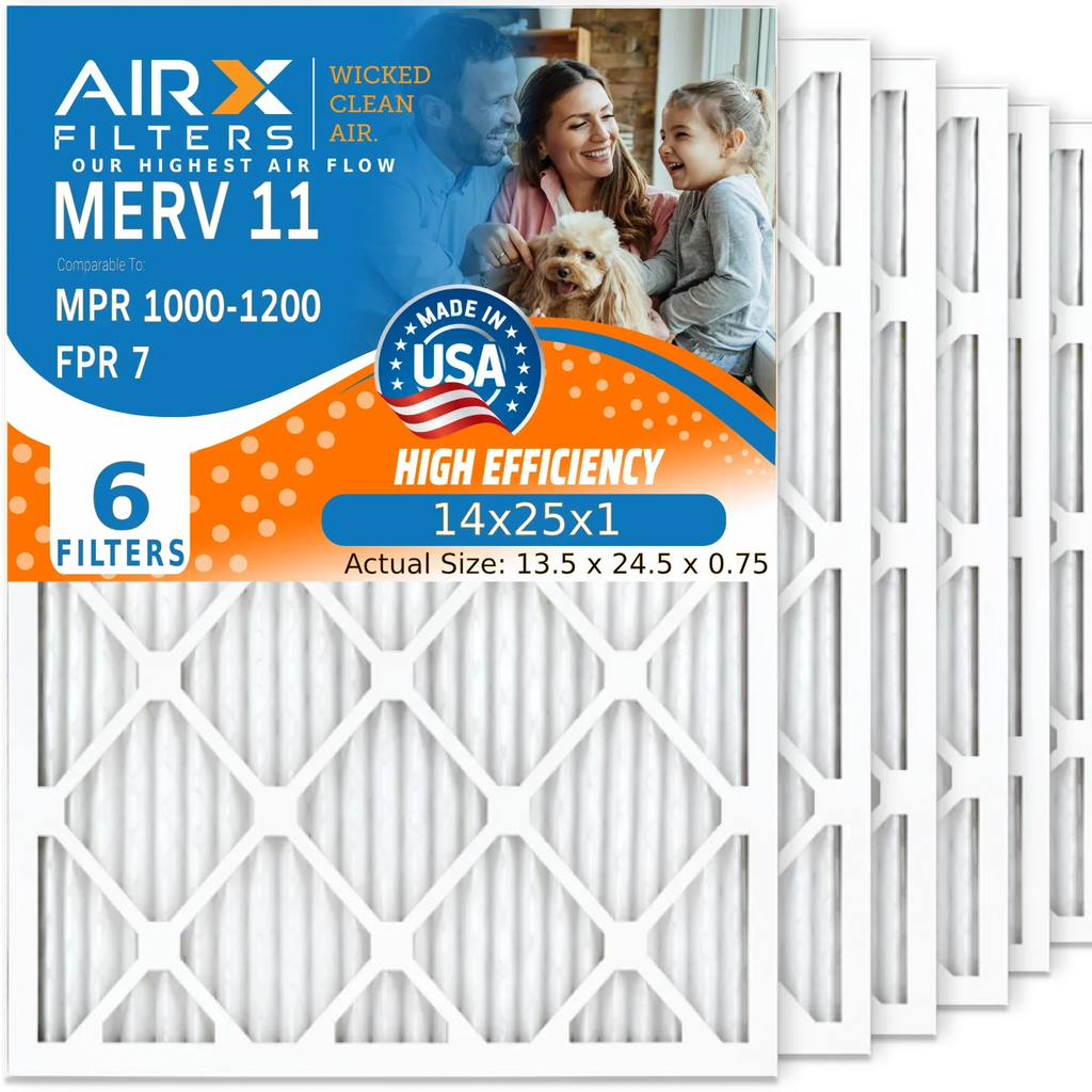 14x25x1 Air Filter MERV 11 Comparable to MPR 1000; MPR 1200 & FPR 7 Electrostatic Pleated Air Conditioner Filter 6 Pack HVAC Premium USA Made 14x25x1 Furnace Filters by AIRX FILTERS WICKED CLEAN AIR.
