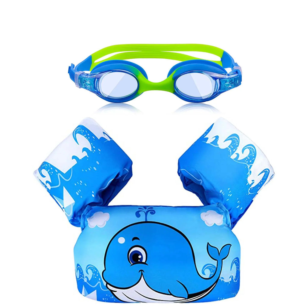 Kids Swim Life Jacket Vest for Toddler 22-66 lbs Swimming Pool; Adjustable Strap Swimming Jacket with Swimming Goggle for Girls & Boys 3-14yrs; Suitable for Learning Swim Training Equipment