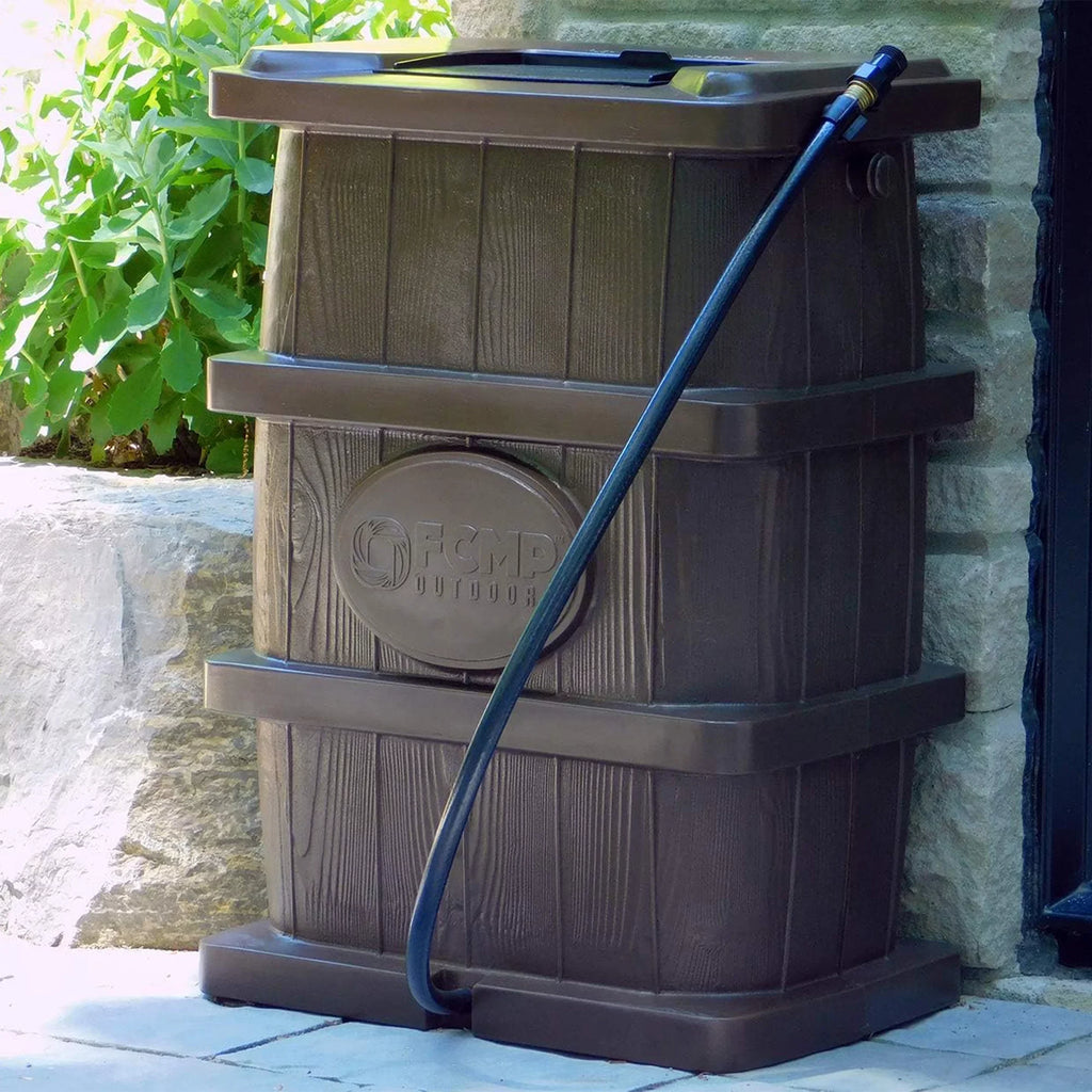FCMP Outdoor WG4000 45 Gallon Wood Grain Rain Catcher Barrel; Brown