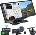 CAIHONG Portable Wireless Carplay Car Stereo with 2.5K Dash Cam - 9" HD IPS Screen; Android Auto; 1080p Backup Camera; Loop Recording; Bluetooth; GPS Navigation Head Unit; Car Radio Receiver