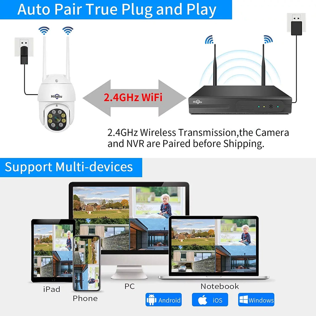 Hiseeu 5MP Security Camera System with 1TB Hard Drive; Outdoor Security Camera Wireless Wifi with Two-Way Audio;Human Detection; Home Security Cameras System