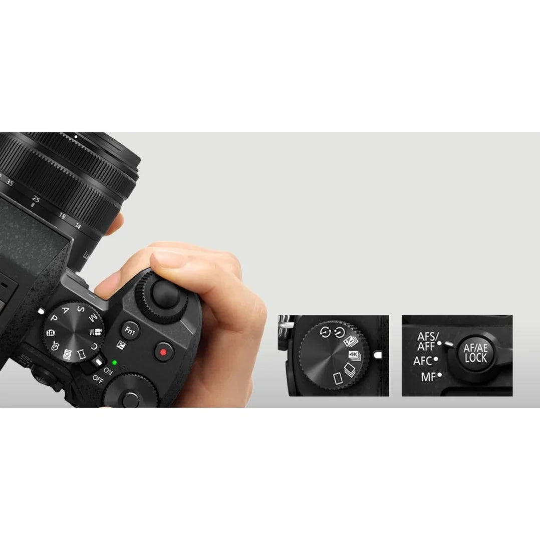 Panasonic Lumix G7 16 Megapixel Mirrorless Camera with Lens; 0.55"; 1.65" (Lens 1); 1.77"; 5.91" (Lens 2); Black