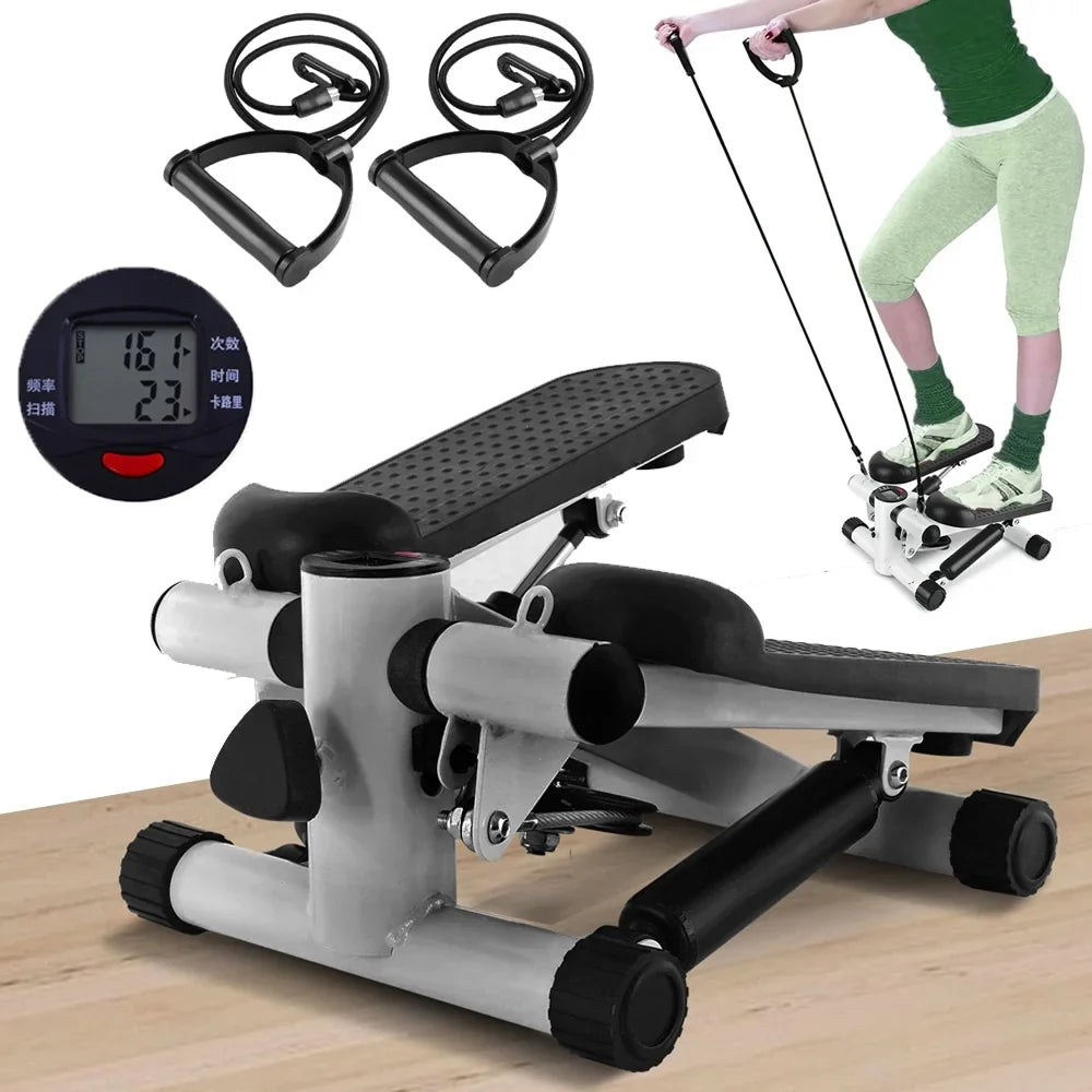 Stepper for Exercise; Stair Stepper Cardio Equipment with Resistance Bands; Mini Stepper Adjustable Stride Height Gray