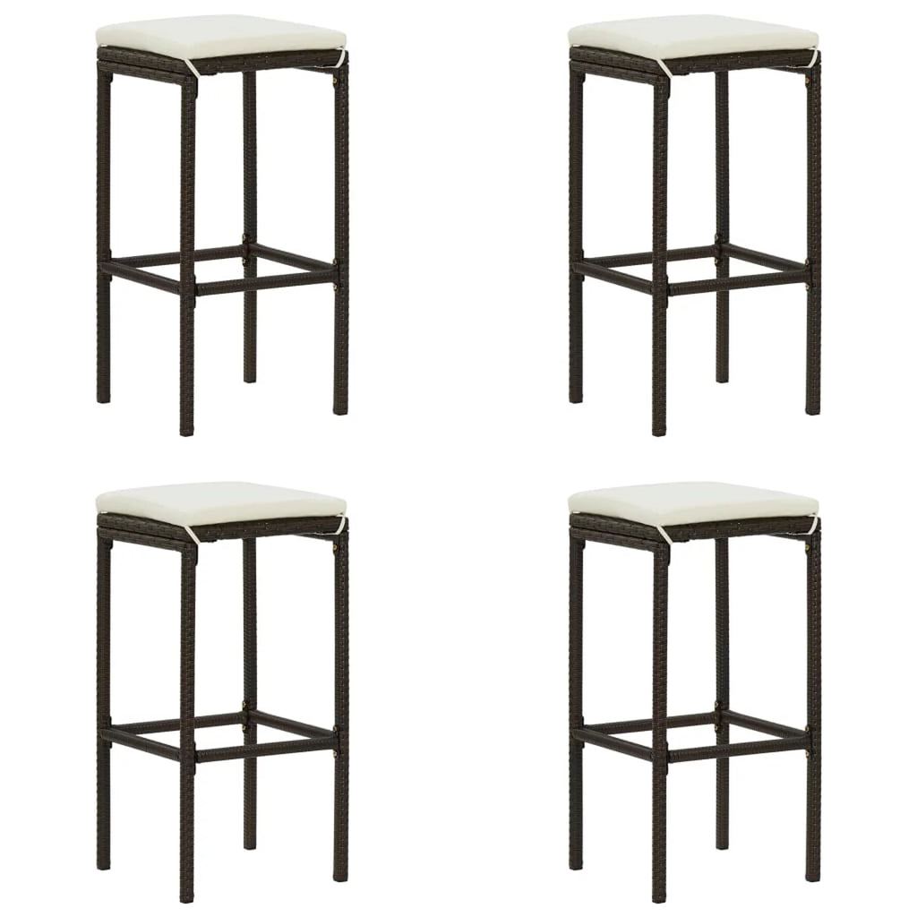 Dcenta 5 Piece Garden Bar Set Table and 4 Stool Chairs with Cushion Counter Height Dining Set Brown Poly Rattan for Bistro; Pub; Backyard; Terrace; Patio Furniture