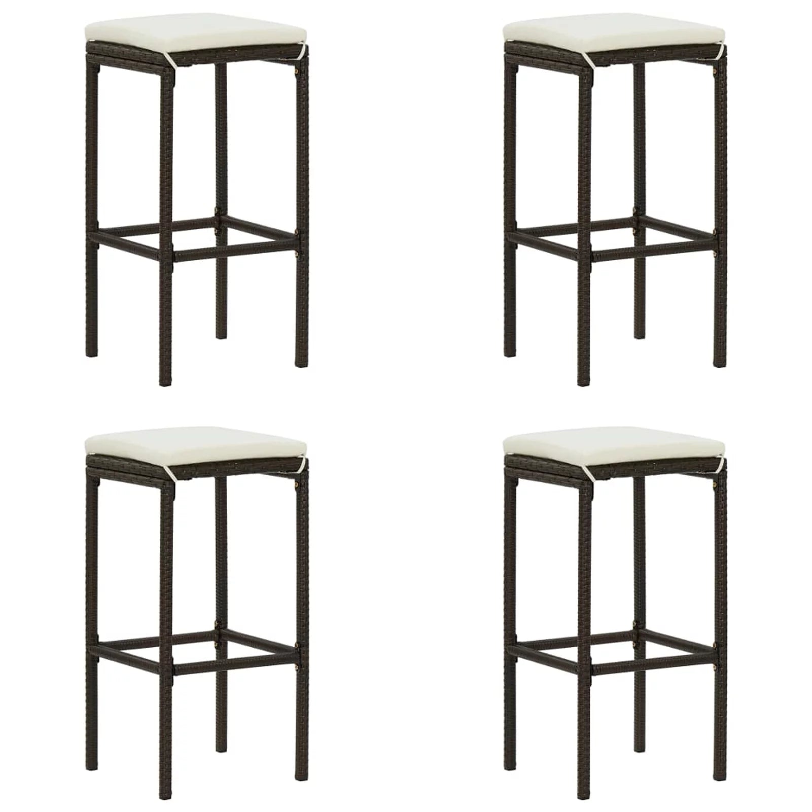 Dcenta 5 Piece Garden Bar Set Table and 4 Stool Chairs with Cushion Counter Height Dining Set Brown Poly Rattan for Bistro; Pub; Backyard; Terrace; Patio Furniture