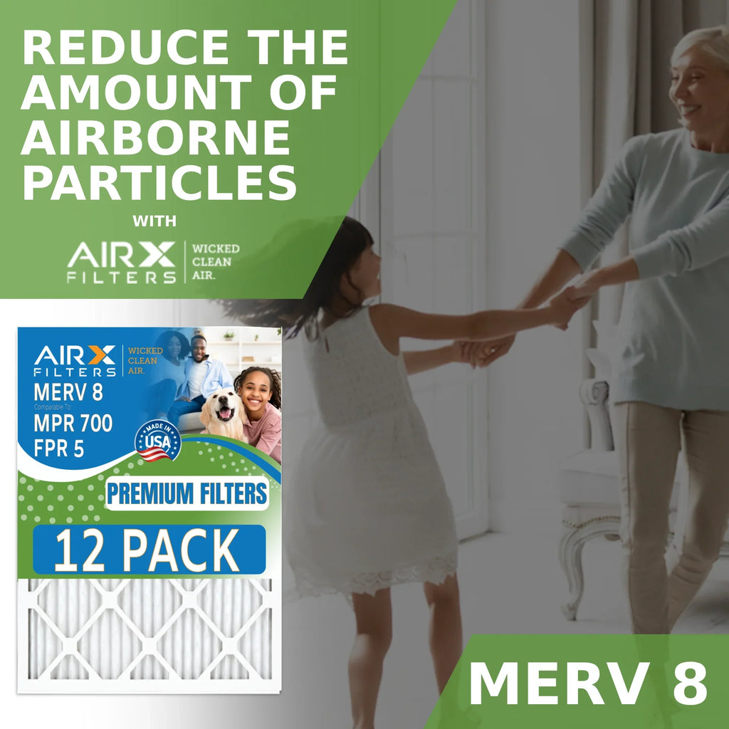 20x22x1 Air Filter MERV 8 Rating; 12 Pack of Furnace Filters Comparable to MPR 700 & FPR 5 - Made in USA by AIRX FILTERS WICKED CLEAN AIR.