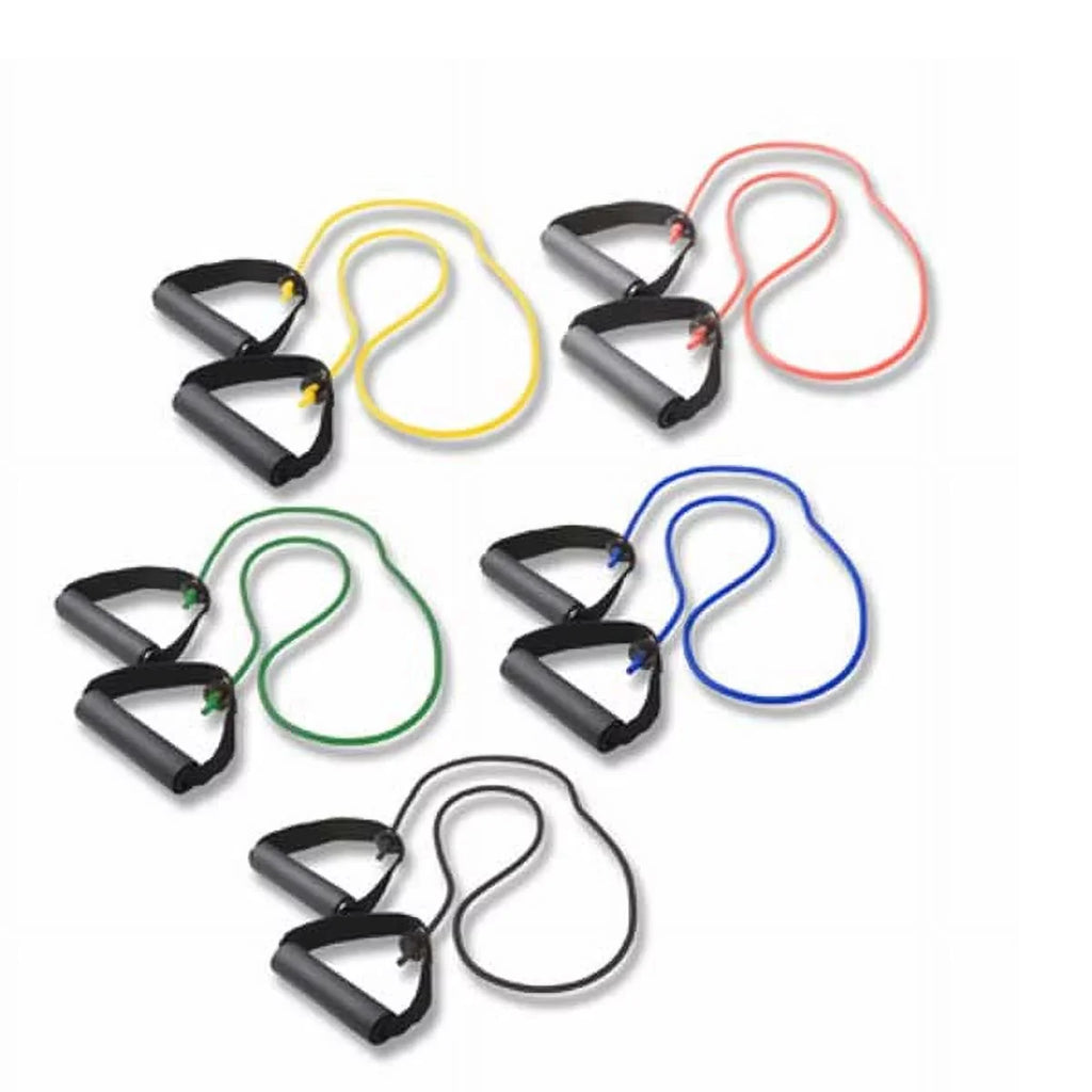 Cando Resistance Band Exercise Tubing w/ Handles - Yellow; Black (Set) - 48in. 5 Fitness Cords Included