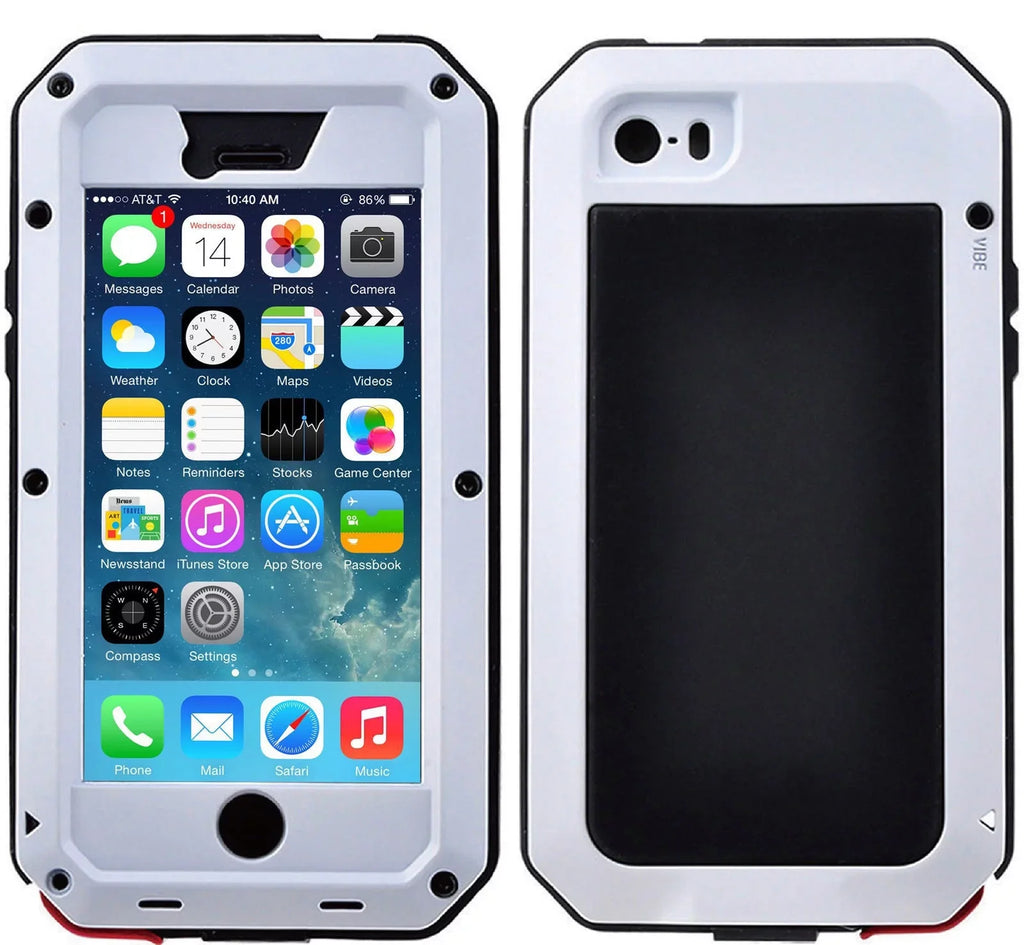 Gorilla Glass Aluminum Metal iPhone 5 Case (White) Heavy Duty Military Grade Shockproof and Scratch Resistant Protection; Rugged Outdoor Travel