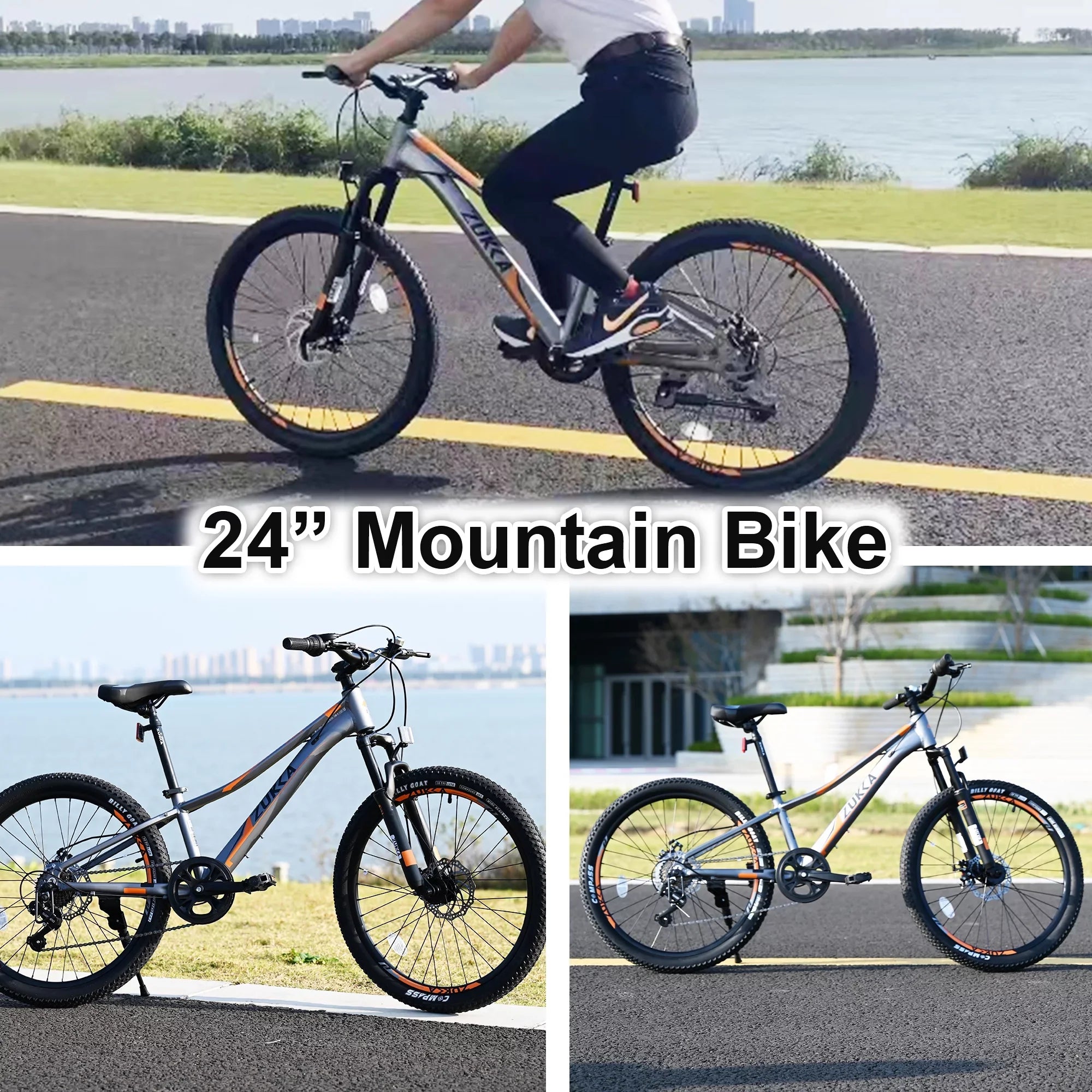 GUTALOR 24-millimeter Mountain Bike for Boys and Girls - 7-Speed; Ideal for Young Riders