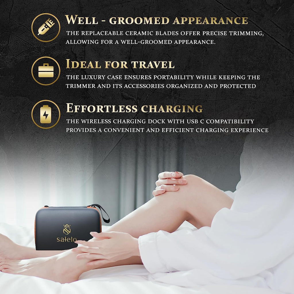 Salelo Current-activated Groin Hair Trimmer VIP Kit | Grooming Kit for Manscaping; Pubic Hair | Rechargeable & Liquidproof Ball Shaver | Personal Groomer for Men with Ceramic Replacement Blades & Storage Case