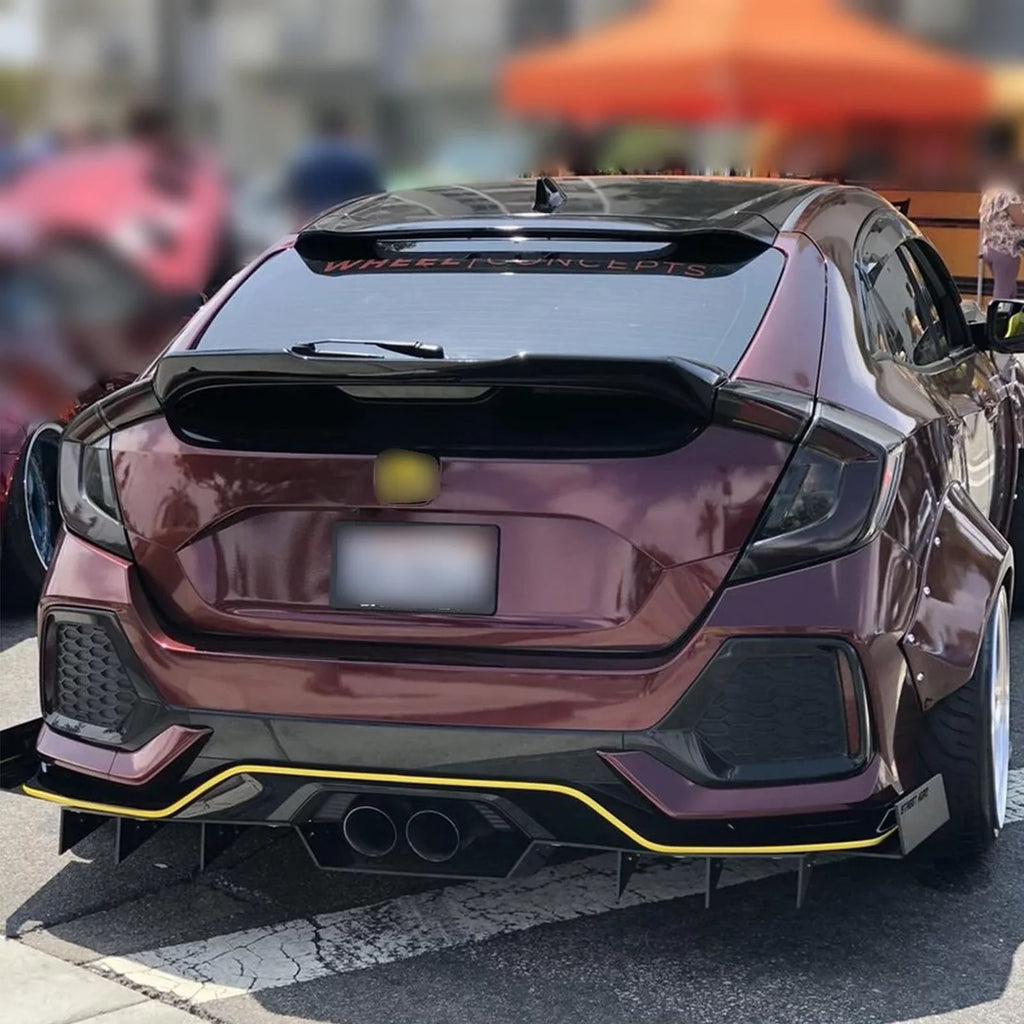 Xotic Tech 1pc Glossy Black V-Style ABS Plastic Duckbill Trunk Spoiler Molding Trim Compatible with Honda Civic Hatchback 2017-2021
