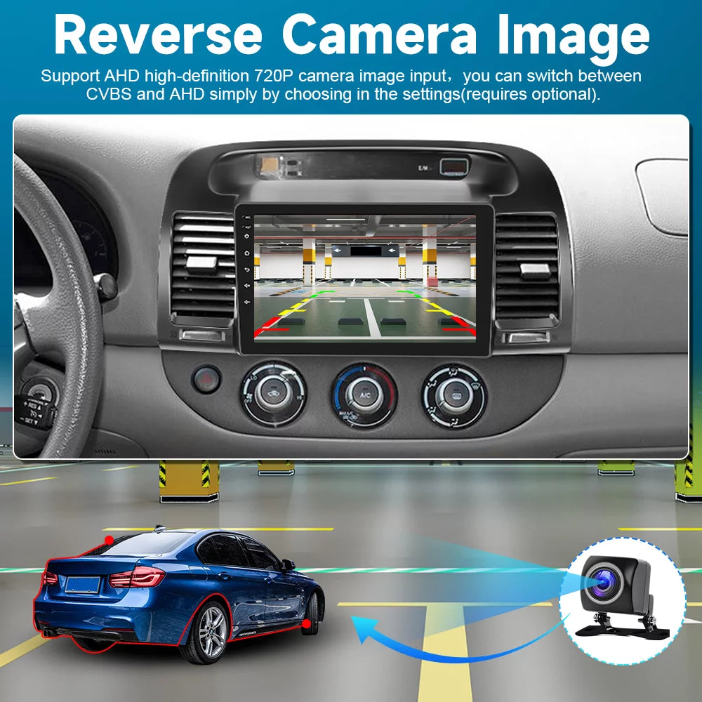 Podofo 2+64G Android 13 for Toyota Camry 2000-2003 Wireless Carplay Android Auto Mirror Link 9'' Touch Screen Car Stereo Radio WIFI GPS FM Bluetooth Hifi; AHD Backup Camera