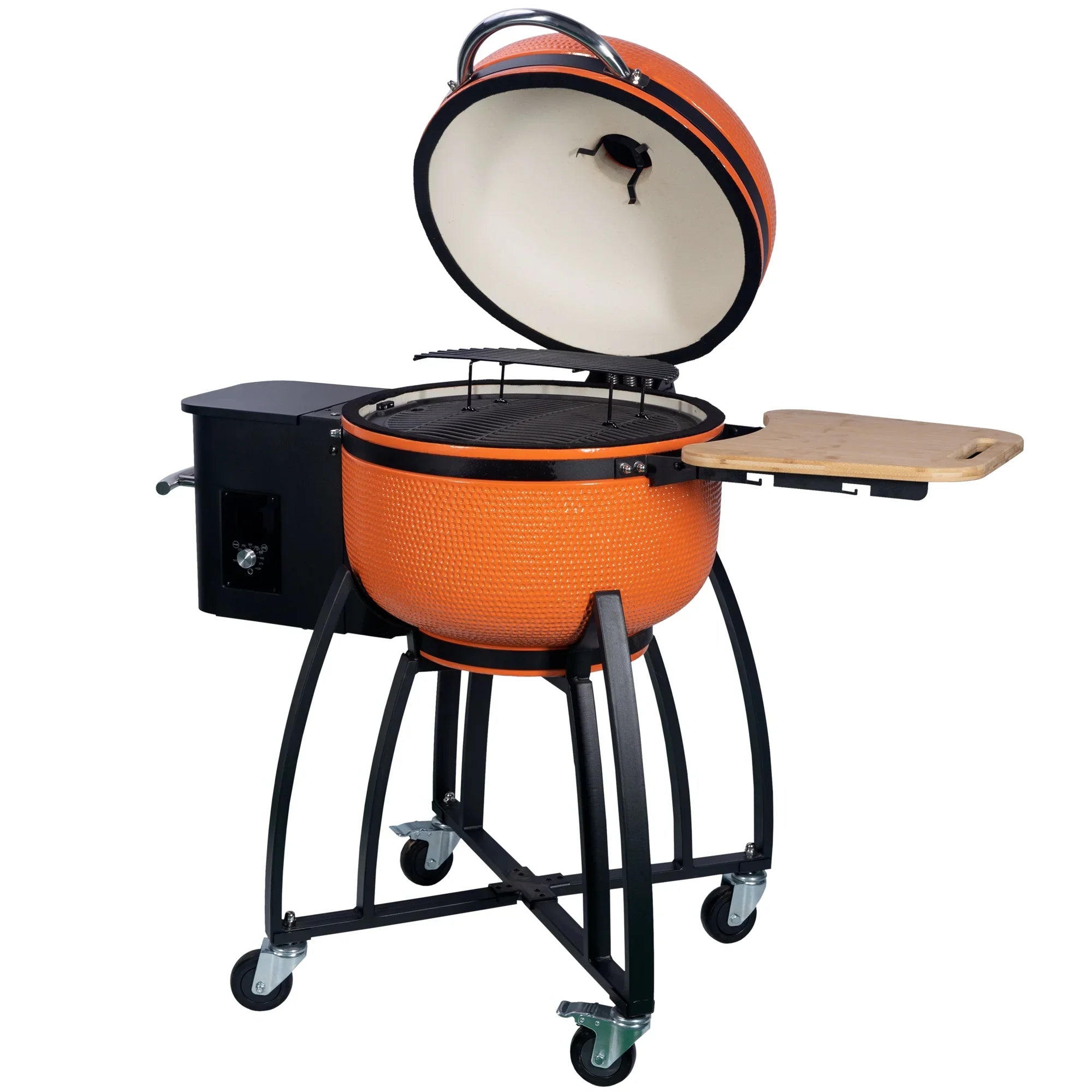 24 "Ceramic Pellet Grill with 19.6" diameter Gridiron Double Ceramic Liner 4-in-1 Smoked Roasted BBQ Pan-roasted for Outdoors Patio;Orange