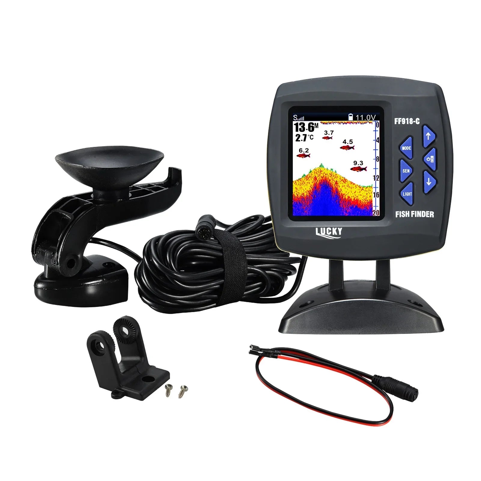 Tomshoo Fish Finder Wired Transducer Sensor Fishfinder 45 Degrees Underwater Fishing Portable Fish Finder Fluidproof Underwater Monitor LCD Fish Locator Boat Fishfinder Fish Detector