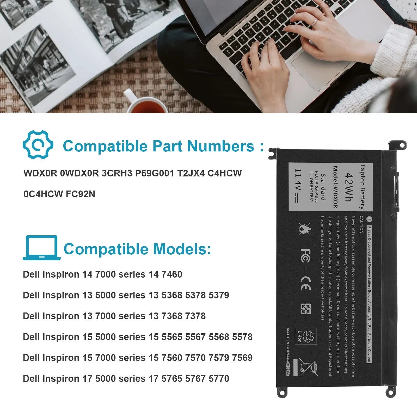Battery For Dell WDXOR WDX0R 0WDX0R;FC92N 0FC92N