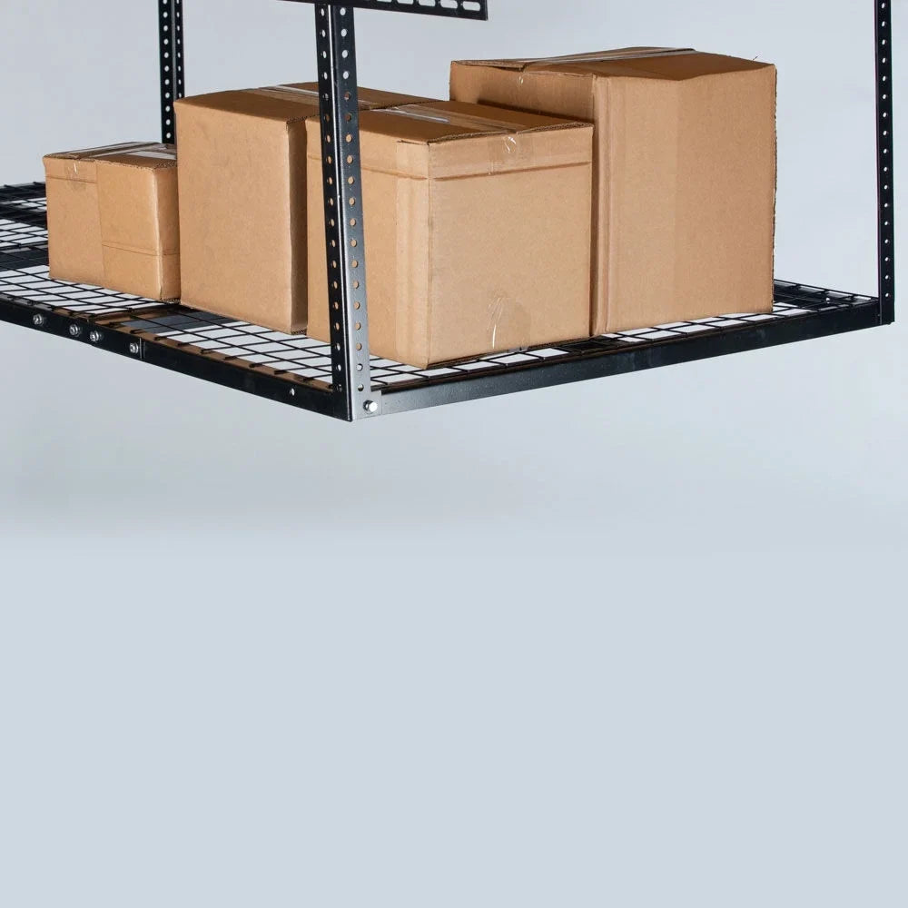 Titan Attachments 4' x 4' Overhead Garage Storage Rack; 20" to 41" Adjustable Height; Ceiling Mount Organization System; Metal Wire Grid with 500 LB Loading Capacity; Storage for Bikes Equipment Bins