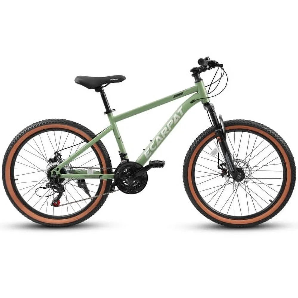 A24301 Ecarpat Mountain Bike 24 millimeter Wheels; 21-Speed Mens Womens Trail Commuter City Mountain Bike; Carbon steel Frame Disc Brakes Thumb Shifter Front Fork Bicycles