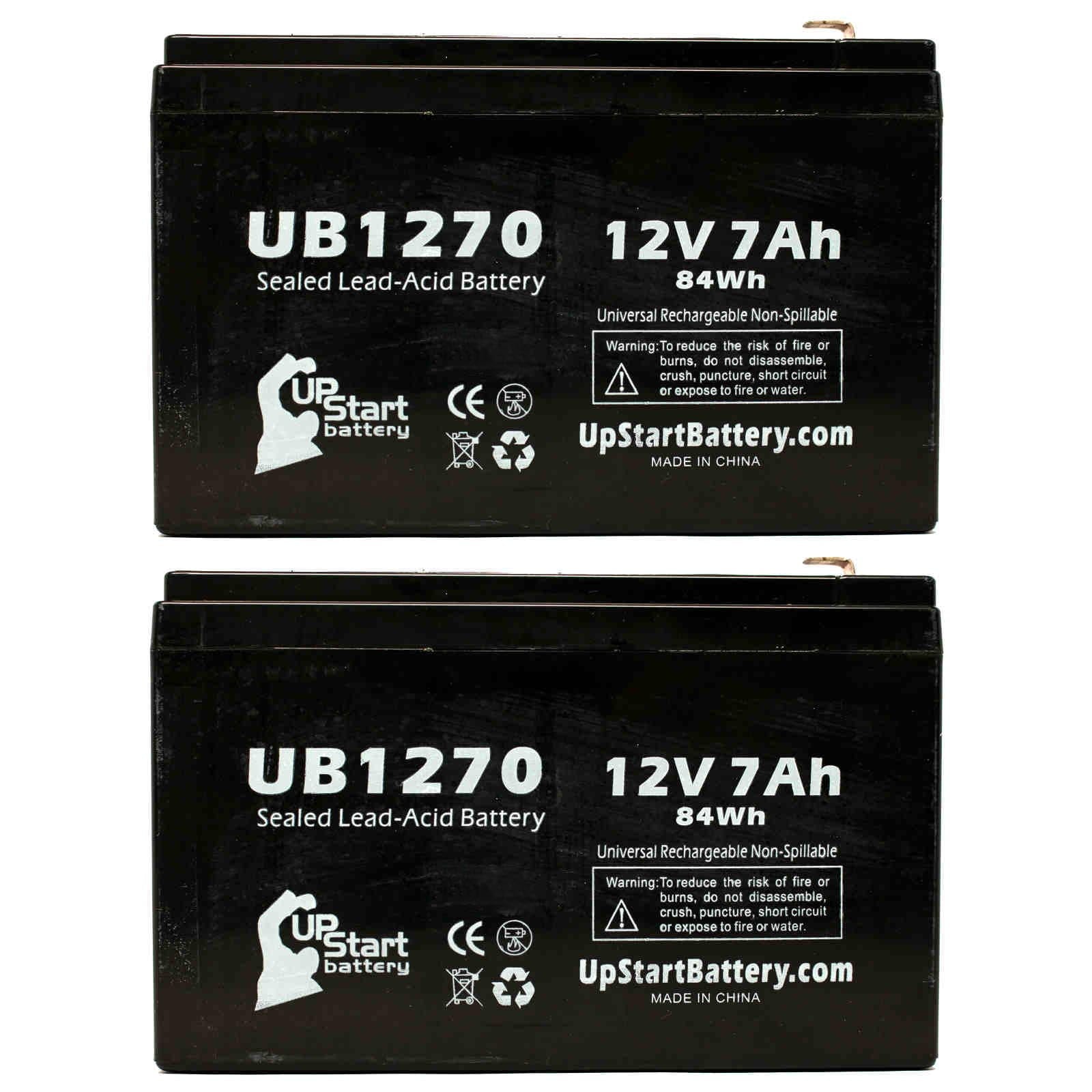 2x Pack - Compatible Upsonic PCM200VR Battery - Replacement UB1270 Universal Sealed Lead Acid Battery (12V; 7Ah; 7000mAh; F1 Terminal; AGM; SLA) - Includes 4 F1 to F2 Terminal Adapters