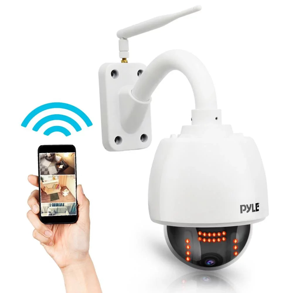 PYLE PIPCAMHD47.5 - Weatherproof HD Hi-Res IP Camera - 4x Optical Zoom Outdoor WiFi Cam with Built in 32g SD