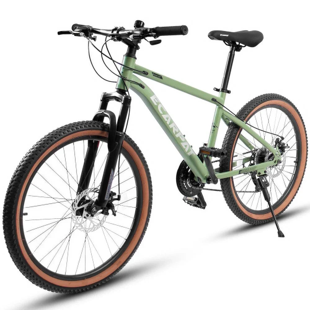 A24301 Ecarpat Mountain Bike 24 millimeter Wheels; 21-Speed Mens Womens Trail Commuter City Mountain Bike; Carbon steel Frame Disc Brakes Thumb Shifter Front Fork Bicycles