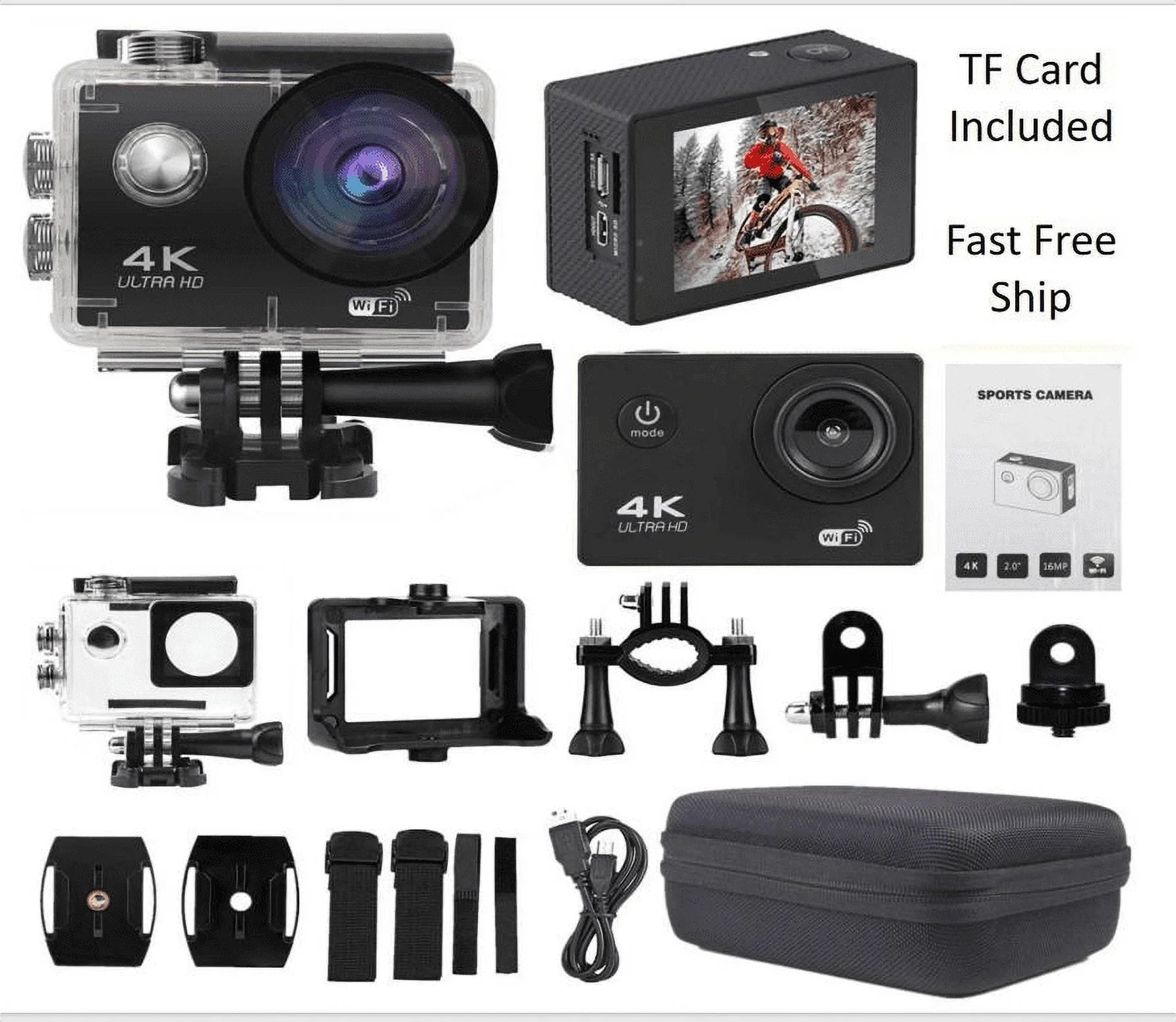 Action Camera HD 1080P Sports Camera Under 30M Fluidproof; TF Card; Battery; Carry Case Included