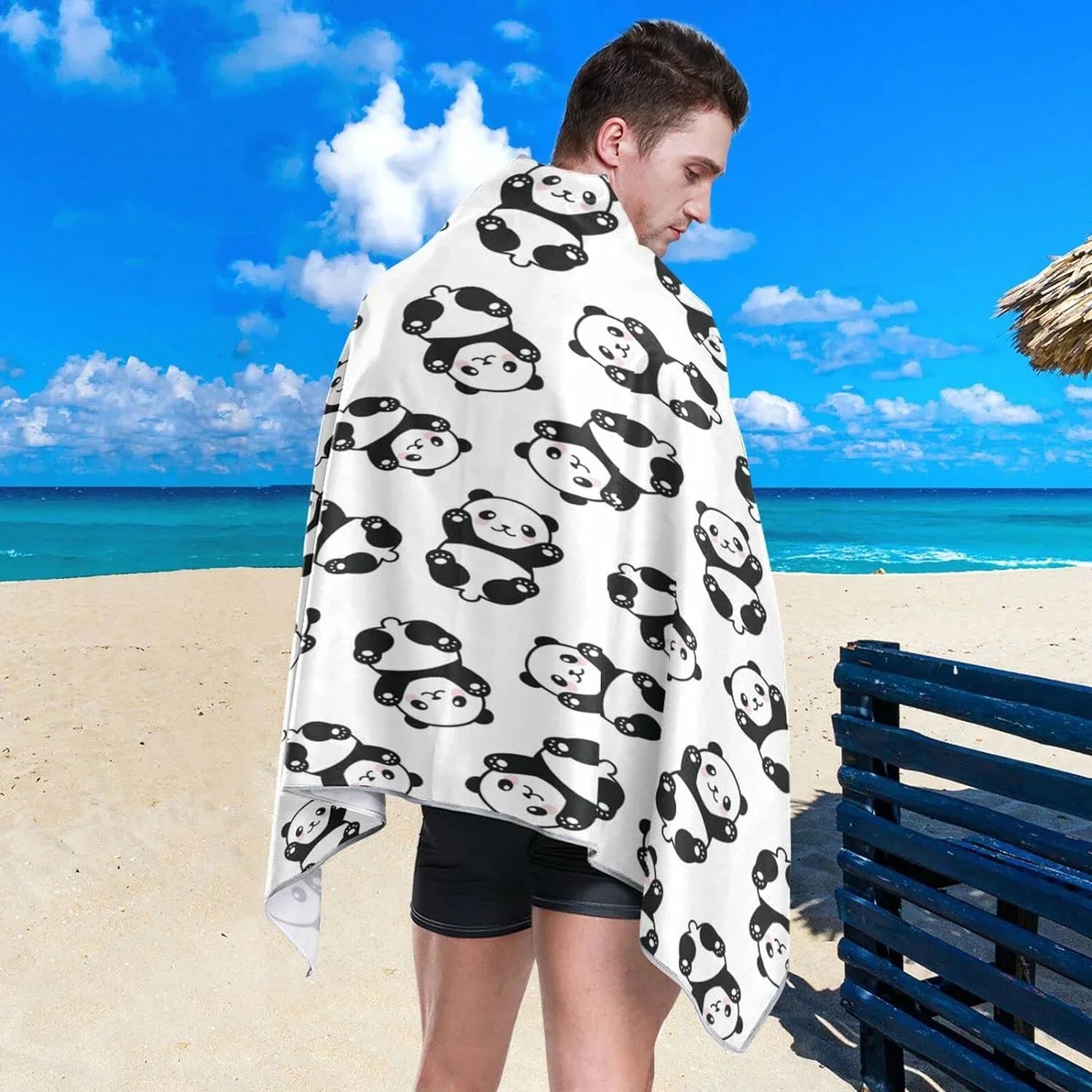 Bestwell Cute Cartoon Panda Pattern Beach Towel Oversized Towel Blanket; Thin Lightweight Microfiber Sand Free Quick Dry Towel; 31”X71” Multipurpose Pool Bath Yoga Swim Shower Towel