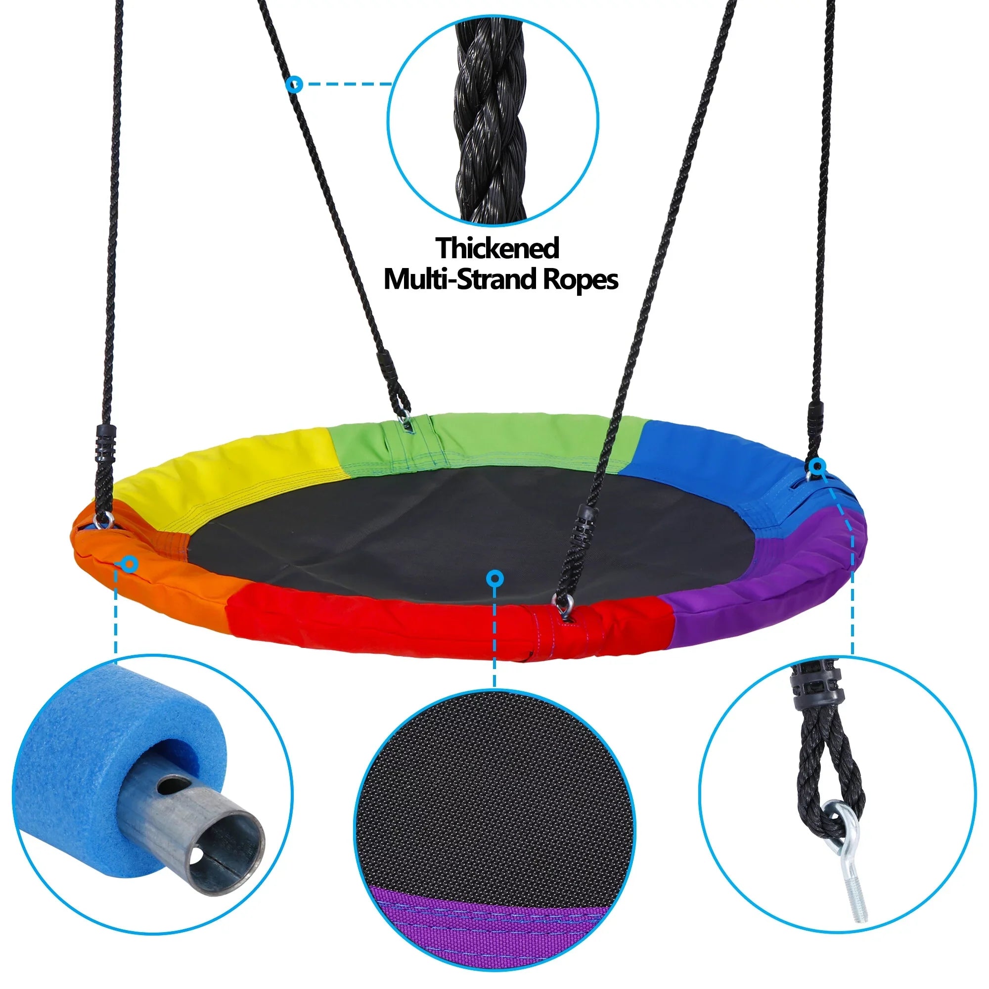 ZenSports 700lb Outdoor 40" Kids Saucer Web Tree Swing Set - 70’’ Adjustable Ropes 360 Rotate°; Steel Frame; UV Protection; Fluidproof; Multi-Color Rainbow