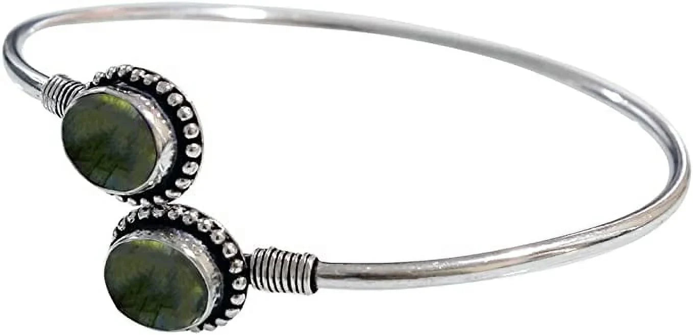 Handmade Cuff Bracelet For Women; Bohemian Tribal Design Silver Plated Natural labradorite Gemstone Modern Designer Fashion Bracelet; Party Boho Jewellery