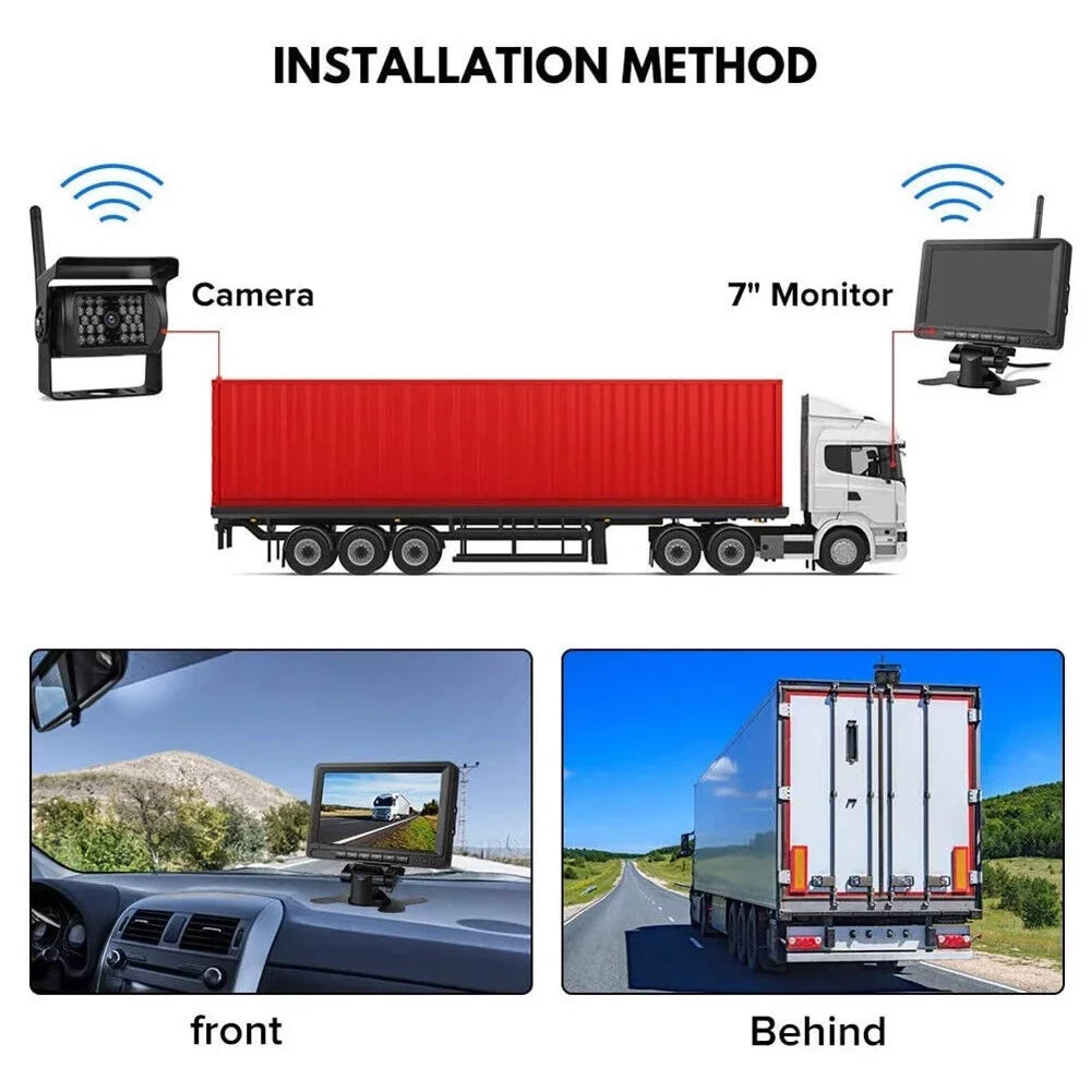 Backup Camera with Monitor Kit; 2pcs Liquidproof 18 IR LED Night Vision Reverse Camera + 7" Rear View Monitor Vehicle Parking System for RV Bus Trailer Truck