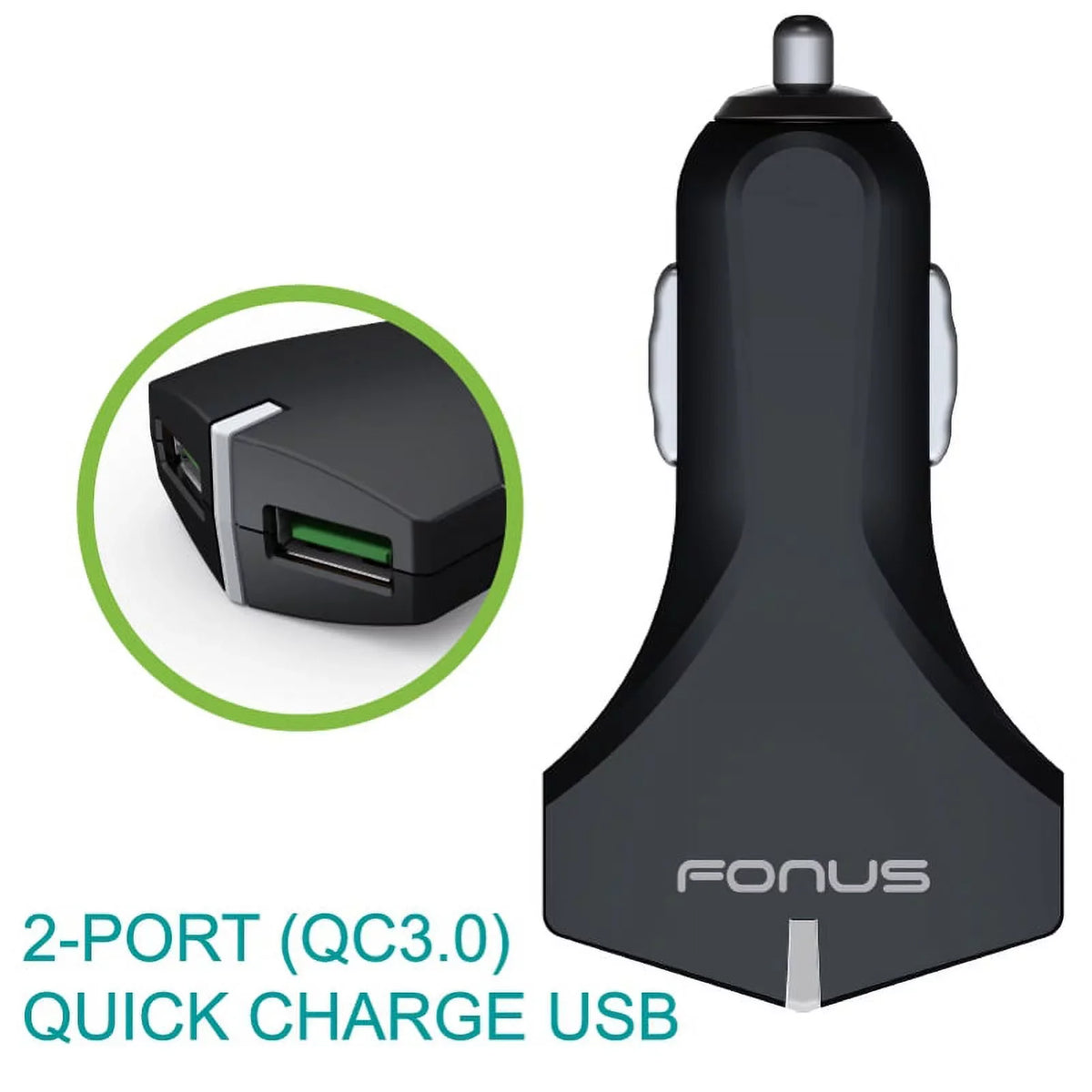 2-Port USB 36W Fast Car Charger w Charger Cord Type-C 10ft USB Cable M1G for Samsung Galaxy S10 Plus S8 active 5G Note 9 8 10 Plus A9 A50 A20 A10e - Sonim XP8 XP3 - Sony Xperia XZs XZ3 XZ1 XA1