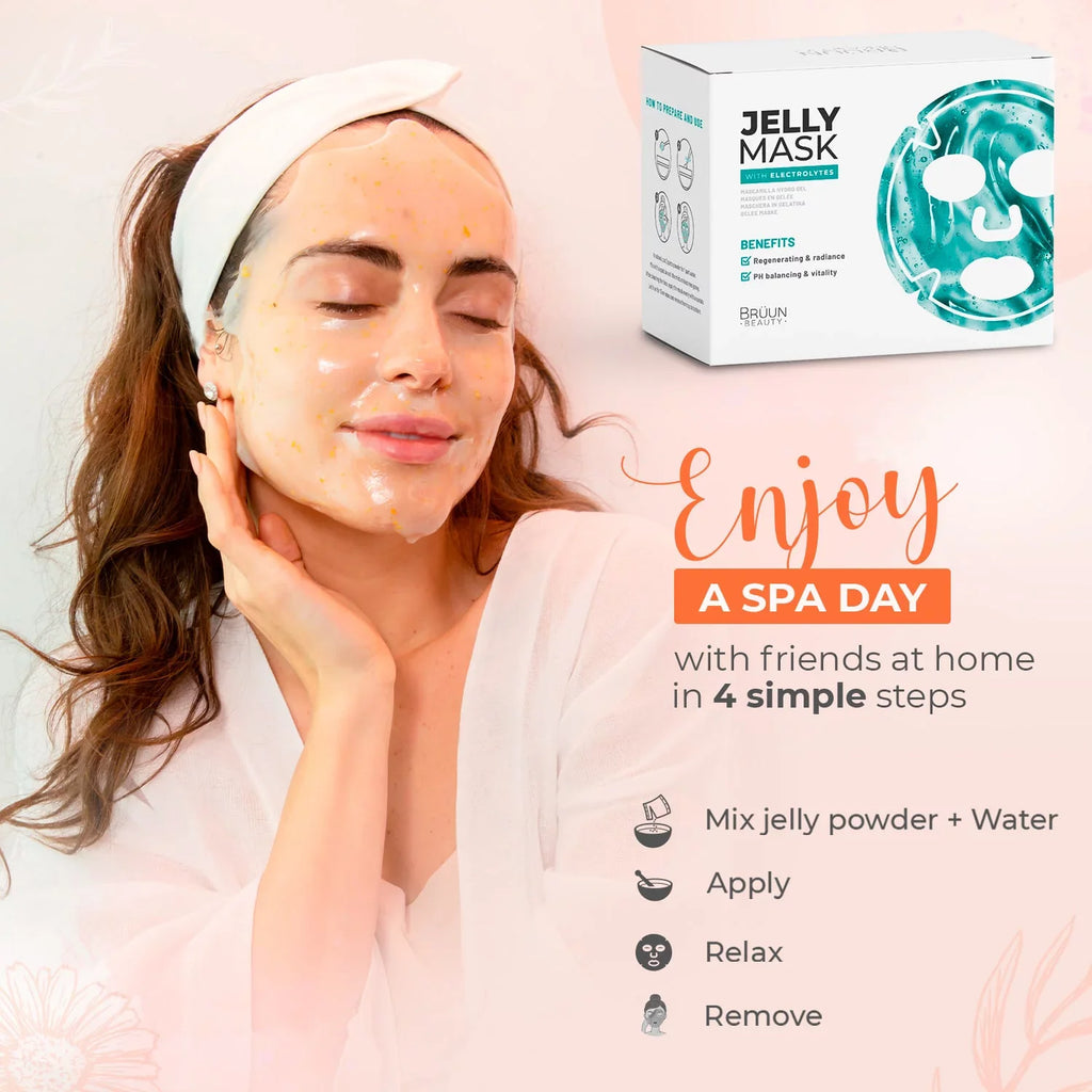 BRÜUN Peel-Off Jelly Mask Premium Modeling "Rubber Mask" Spa Set - 10 Treatments (24k Gold; Lavender; Kiwi; Peppermint; Egyptian Rose; Matcha; Chamomile; Tea tree; Jazmine)