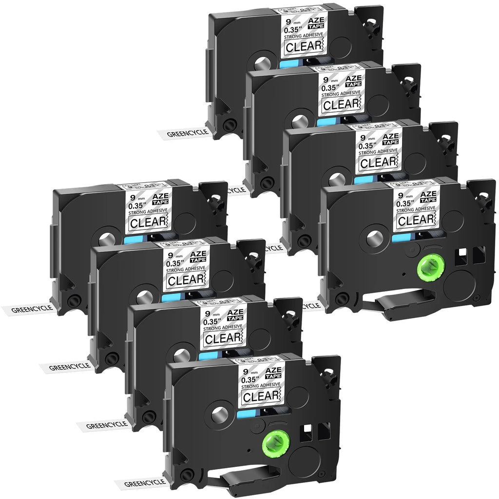 GREENCYCLE 8 Pack Compatible for Brother TZe-S121 TZ-S121 TZ-121 TZe-121 Tape 9mm 0.35'' Laminated Black on Clear Extra Strength Label Tapes use in P-Touch PT-D210 D400 D600 Label Maker 26.2ft 8m