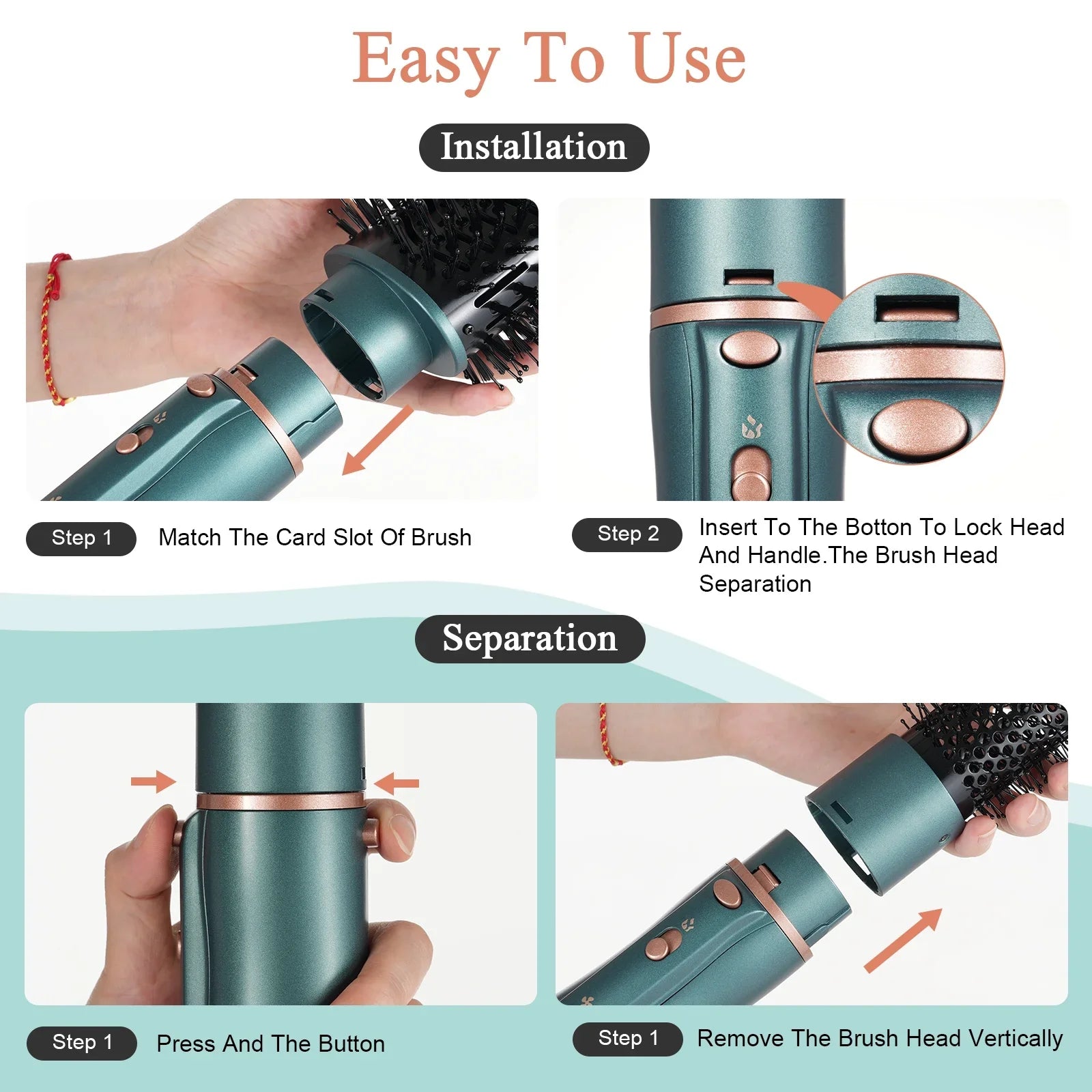 Pretfy Hair Dryer Brush; 5 in 1 Blow Dryer & Volumizer; Negative Ion Detachable Hot Air Brush Set Hair Styler for Straightening/ Drying/ Curling/ Styling