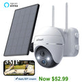 360° View PTZ Solar Security Cameras Wireless WiFi Outdoor; PIR Motion Detection; 2K/3MP Spotlight; Color Night Vision; Battery Powered Outdoor Solar Home Surveillance Camera; Work with Alexa