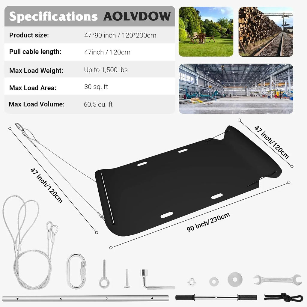 ERAMENT 47" x 90" Heavy Duty Yard Sled; 1/8 cm Thickened HDPE Yard Drag Mat with Pull Cable and Bar for Commercial; Farm; Heavy Home; Hauling Debris; Construction Materials; Logs and Hunting Trophy