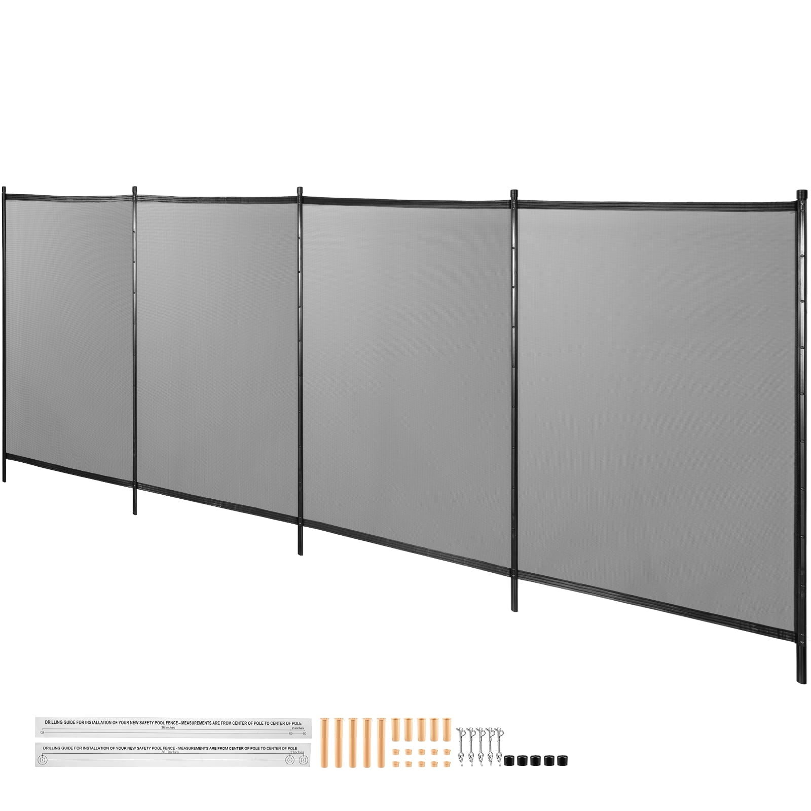 Pool Fencing Mesh; 4 x 12 ft Swimming Pool Fence; 1000D Fabric Removable Pool Fence with Aluminum Poles and Foot Tubes; Breathable Pool Fences for Inground Pools for Security and Privacy